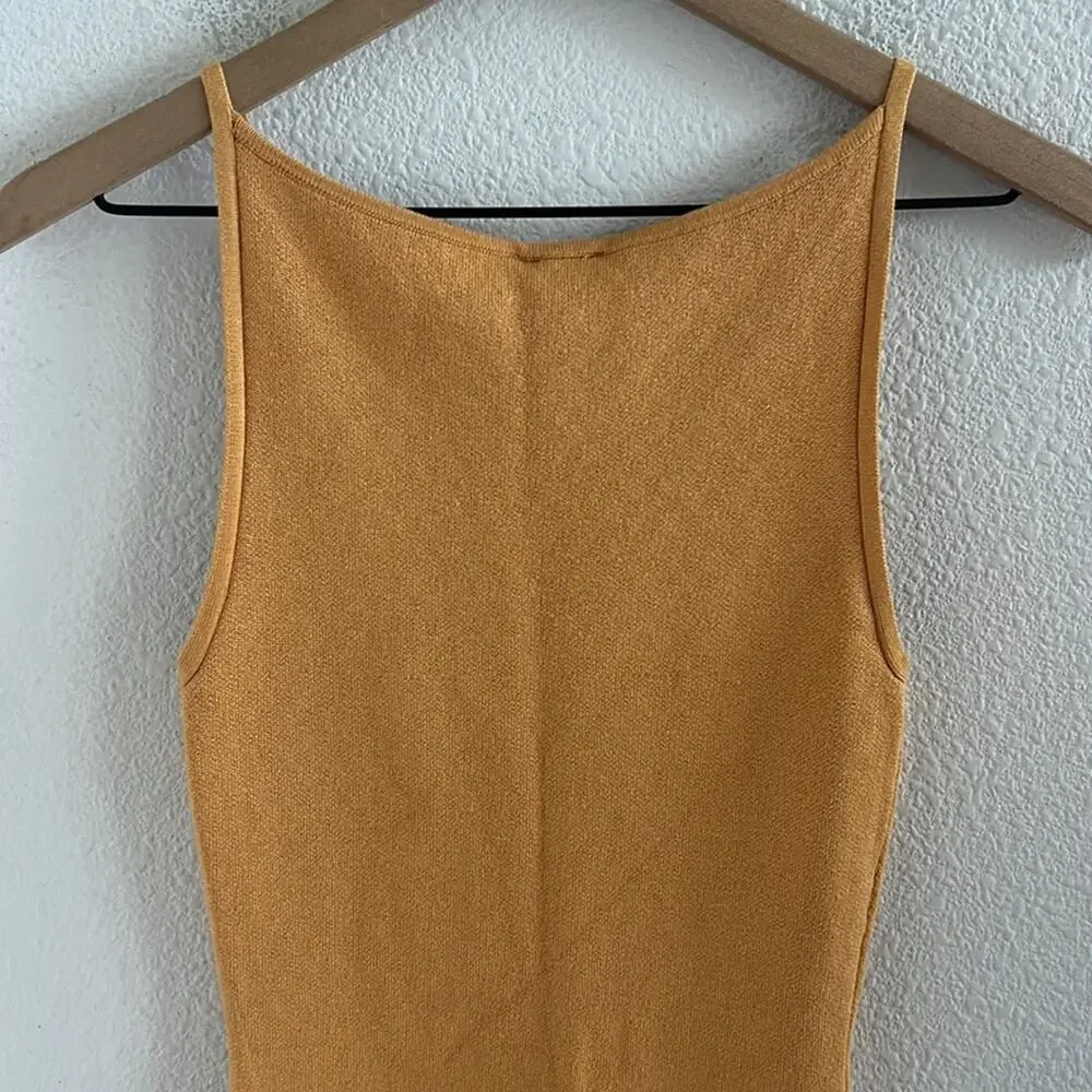 NWT Abercrombie & Fitch Golden Mustard High Neck Stretchy Dress XS - Picture 6 of 6